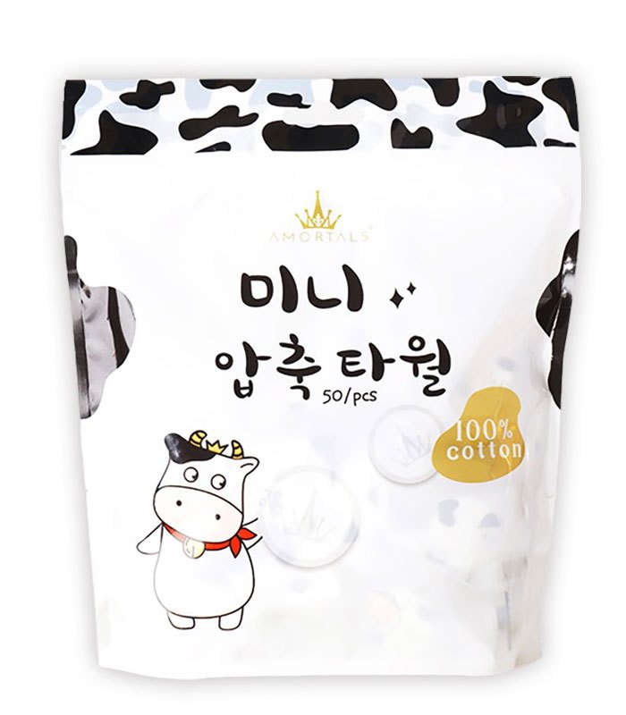 AMORTALS 爾木萄 - 小乳牛長纖維壓縮毛巾  - 50入