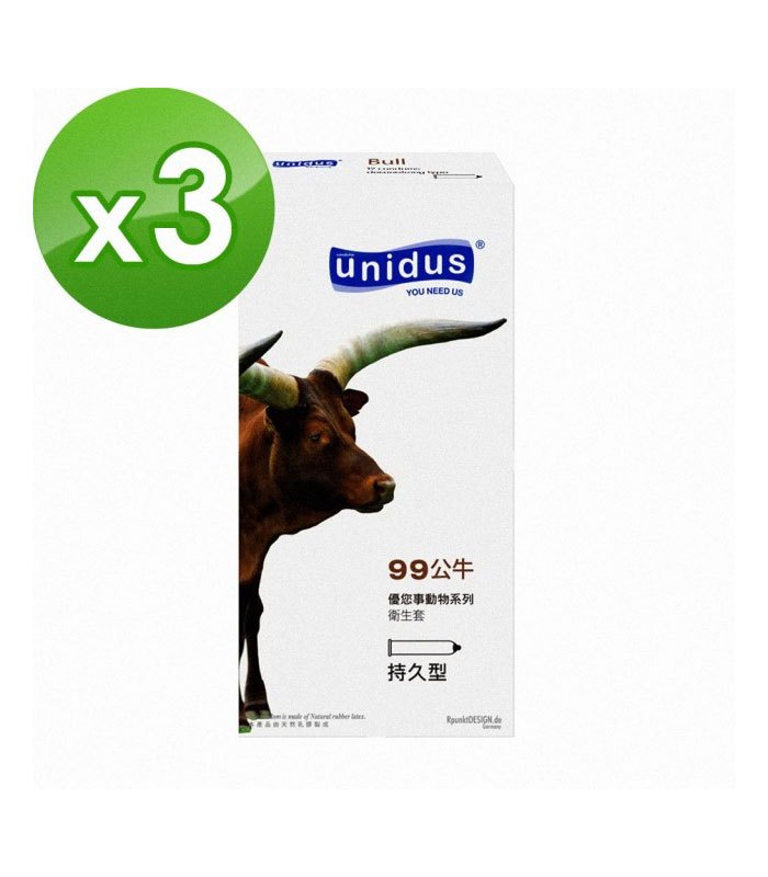 MYHUO LifeStyle 買貨生活 - unidus 優您事 動物系列保險套 99公牛 持久型  - 3入