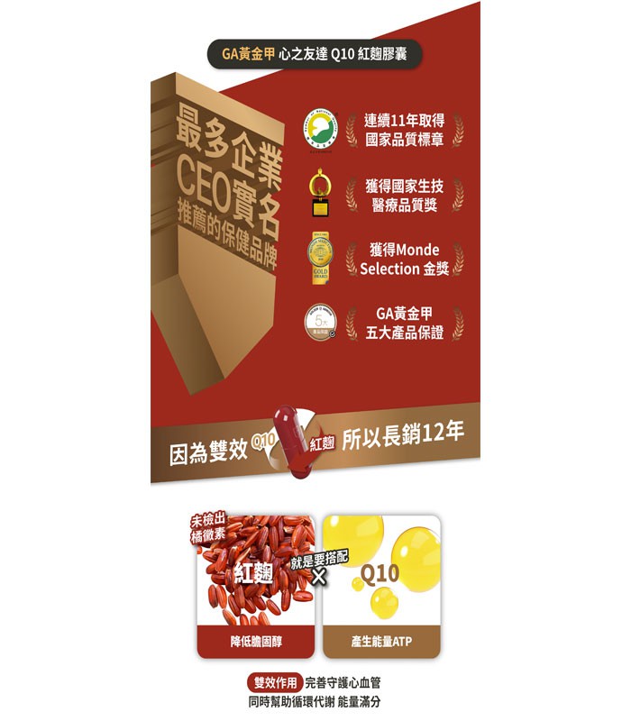 GA黃金甲 - GA黃金甲心之友達Q10紅麴膠囊  - 60顆