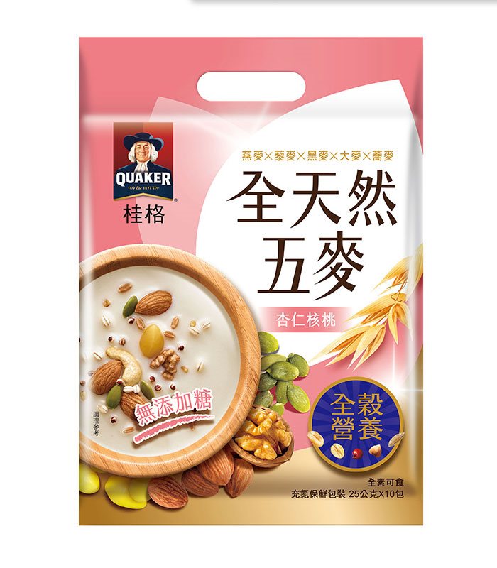 QUAKER 桂格 - 全天然五麥-杏仁核桃無添加糖  - 25gx10入