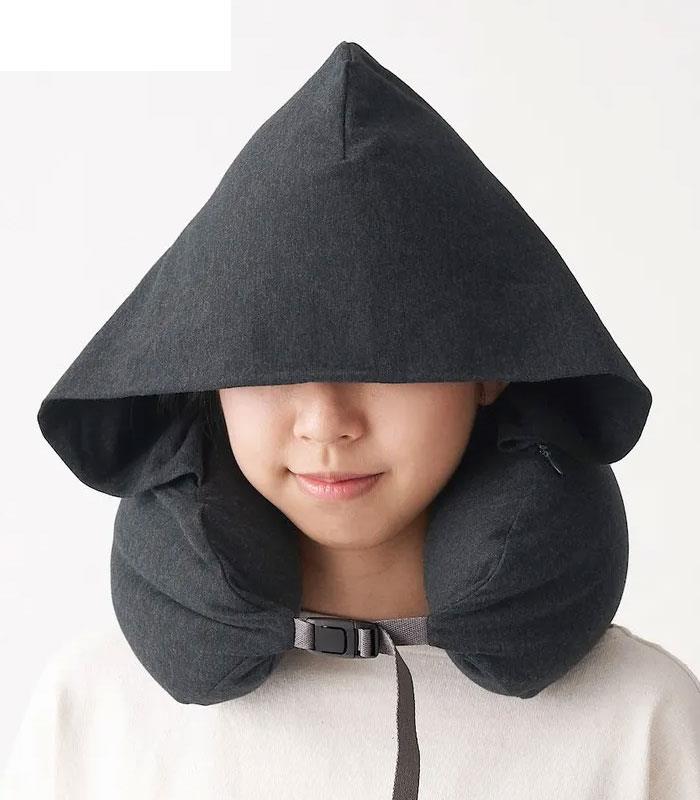 MUJI 無印良品 - 微粒貼身靠枕(附帽)/雜黑  - 1入