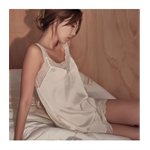 Qmomo - 【最美室友】浪漫緞面蕾絲性感洋裝睡衣(白)