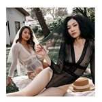 sexy in shape - Ｍeuf bodysuit 透膚長袖蕾絲連身衣(黑)